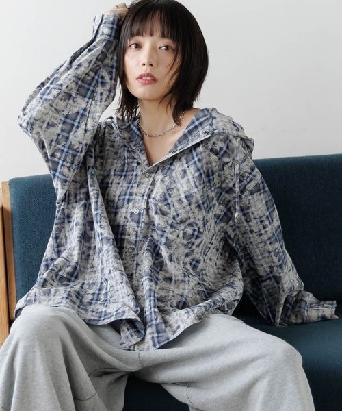 ブラウス シャツ 「UNISEX」オンブレフードシャツ レディース メンズ
