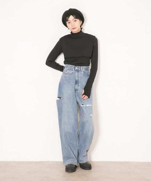 MAZZ ダメージ加工 デニムパンツ MASONPRINCE（メイソンプリンス）の「セミワイド ダメージ加工