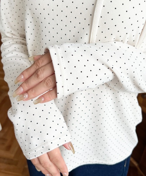 moment+ tシャツ ドットプリントバレエコアパフスリーブ長袖カットソー