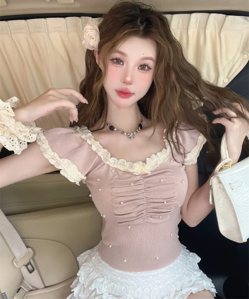 gossip!ロサンゼルス tシャツ Y2K レースカットソー トップス