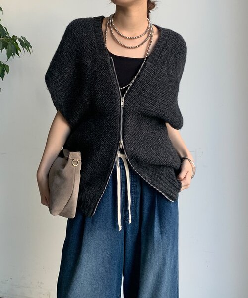 DouDou カーディガン 「WEB限定」 ダブルジップ変形ベスト