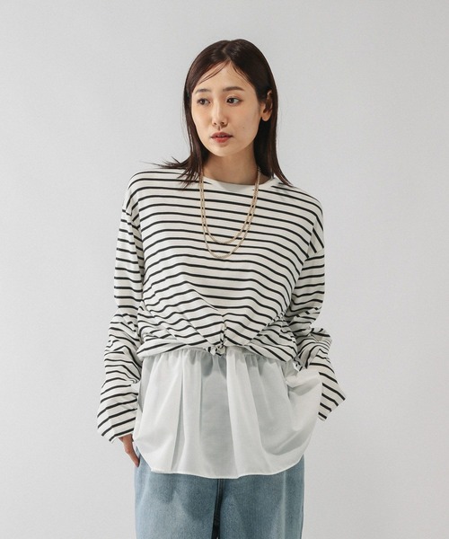 トップス W*T*R GLOBAL WORK タンクトップ ノースリーブ ヘビロッT裾切り替え