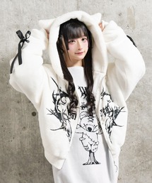 Amilige（アミリージュ） コート アウター ネコ耳ハートロゴ刺繍ZIP