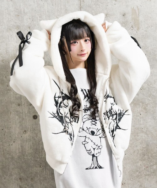 Amilige（アミリージュ） コート アウター ネコ耳ハートロゴ刺繍ZIP