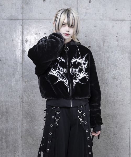 Amilige（アミリージュ） コート アウター ネコ耳ハートロゴ刺繍ZIP