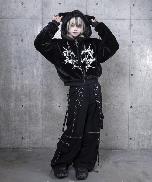 Amilige（アミリージュ） コート アウター ネコ耳ハートロゴ刺繍ZIP