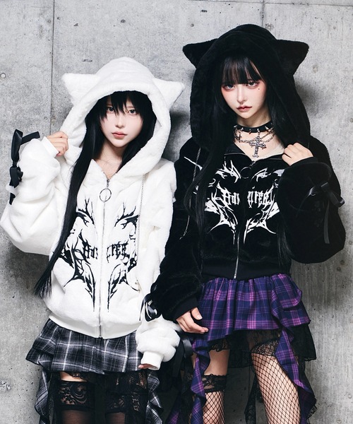 Amilige（アミリージュ） コート アウター ネコ耳ハートロゴ刺繍ZIP