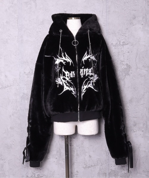 Amilige（アミリージュ） コート アウター ネコ耳ハートロゴ刺繍ZIP