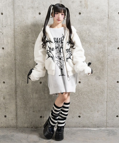 Amilige（アミリージュ） コート アウター ネコ耳ハートロゴ刺繍ZIP