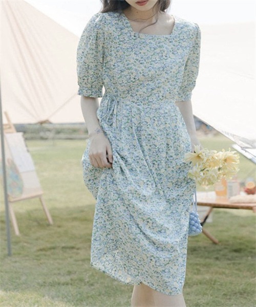 「Dream garden」 半袖ワンピース S ブルー レディース_画像6