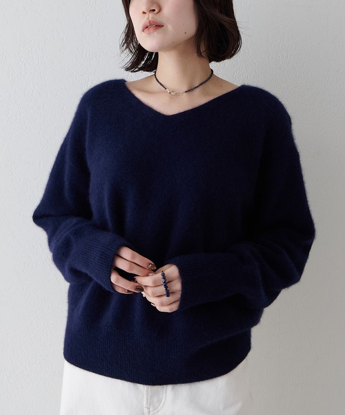 ウィムガゼット 23AW フォックス ウール Vネック プルオーバー ニット F Whim Gazette(ウィム ガゼット)のフォックスウールVネックプルオーバー