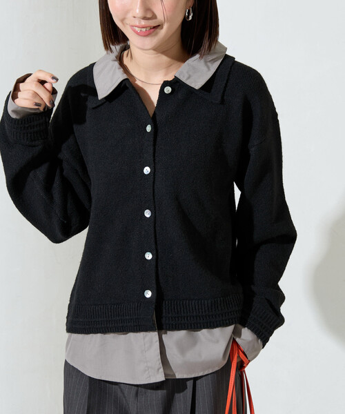 【即完売モデル】カラー 20SS レイヤードドッキングカーディガン FREAK'S STORE（フリークスストア） カーディガン 限定展開 シャツ