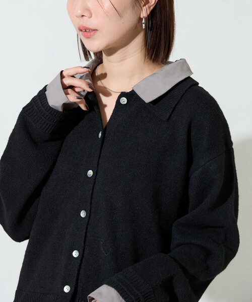 Y's シャツカーディガン ドッキング ブラック FREAK'S STORE（フリークスストア） カーディガン 限定展開 シャツ