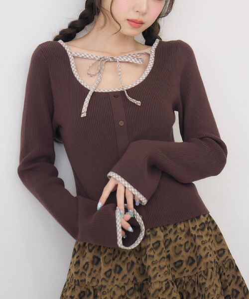 Emsexcite ニット セーター チェックパイピングNTPO レディース