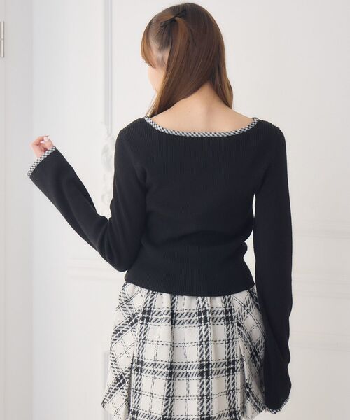 Emsexcite ニット セーター チェックパイピングNTPO レディース