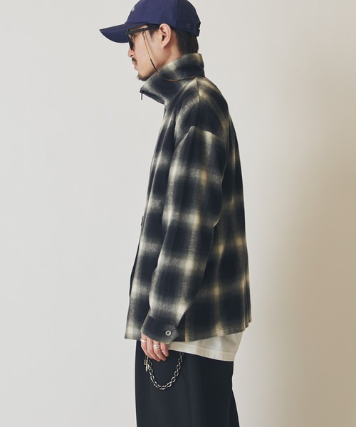 シャツ 「CHEMISE」 スタンドカラー オンブレーシャツジャケット メンズの画像