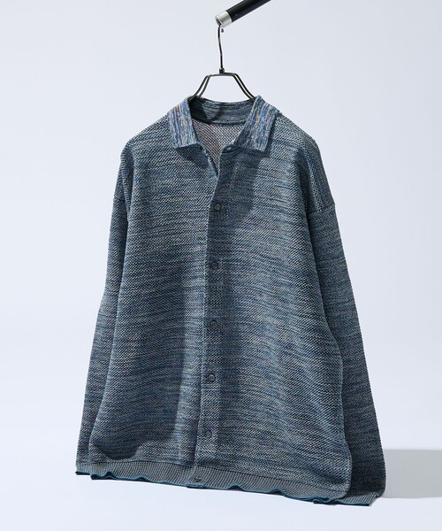 【ブラック】ハニカムメッシュ ニットポロカーディガン / ニットシャツ ABAHOUSE（アバハウス） カーディガン ハニカムメッシュ ニットポロ