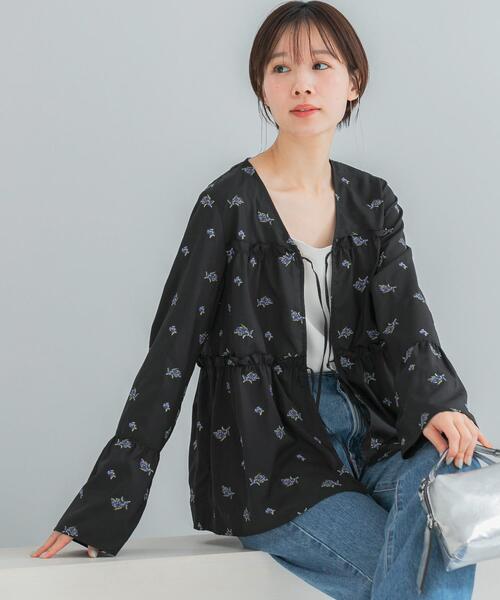 ブラウス シャツ フラワー刺繍ギャザーブラウス レディース : ZOZOTOWN