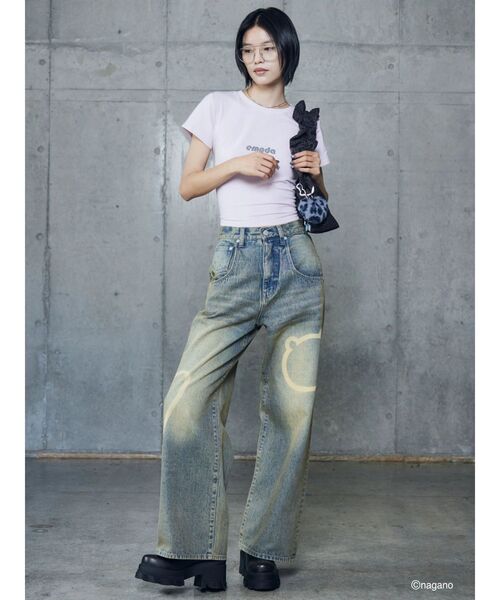 ちいかわ emoda ハチワレ　シルエットルーズジーンズ　XS サイズ EMODA（エモダ） ワイドパンツ ジーンズ デニム デニムパンツ 「ちい