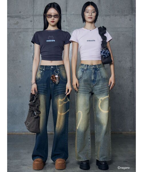 ちいかわ emoda ハチワレ　シルエットルーズジーンズ　XS サイズ EMODA（エモダ） ワイドパンツ ジーンズ デニム デニムパンツ 「ちい