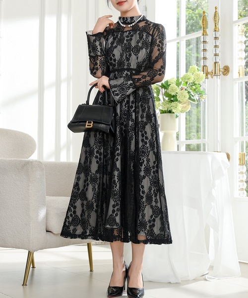 「Lace Ladies」 長袖ワンピース S ブルーグレー レディース_画像2