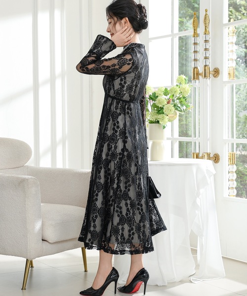 「Lace Ladies」 長袖ワンピース S ブルーグレー レディース_画像3