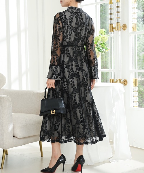 「Lace Ladies」 長袖ワンピース S ブルーグレー レディース_画像4