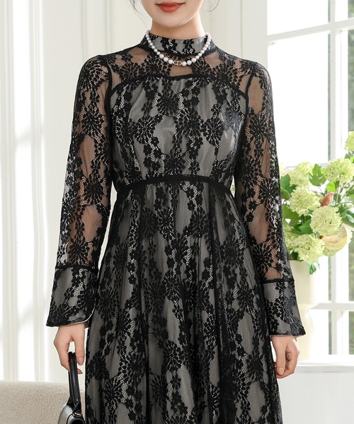 「Lace Ladies」 長袖ワンピース S ブルーグレー レディース_画像5