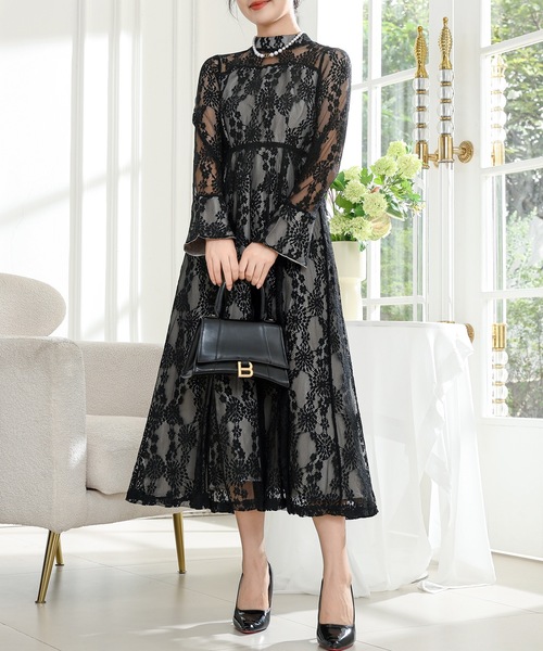 「Lace Ladies」 長袖ワンピース S ブルーグレー レディース_画像6