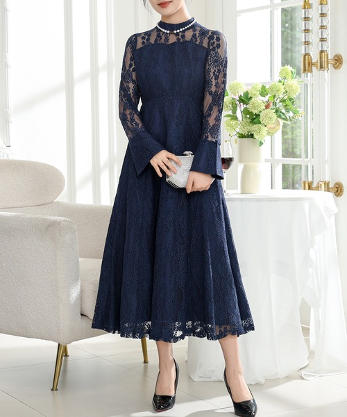 「Lace Ladies」 長袖ワンピース S ブルーグレー レディース_画像8