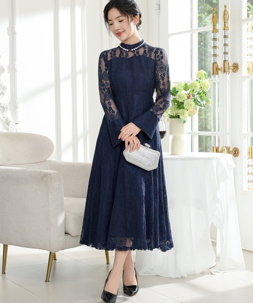 「Lace Ladies」 長袖ワンピース S ブルーグレー レディース_画像9