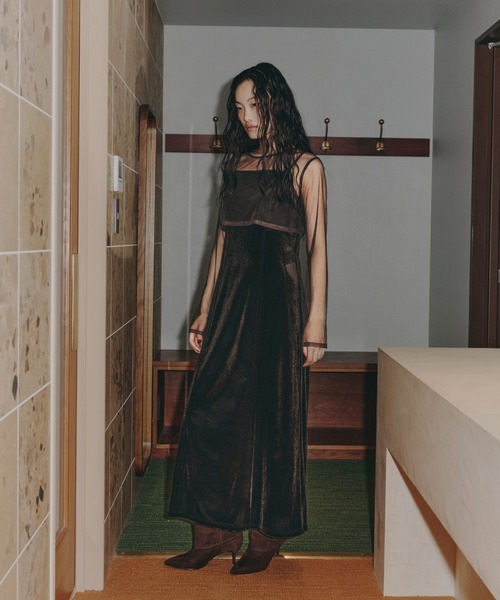 ANDRESD キャミソールワンピース L ブラック×シルバー レディース