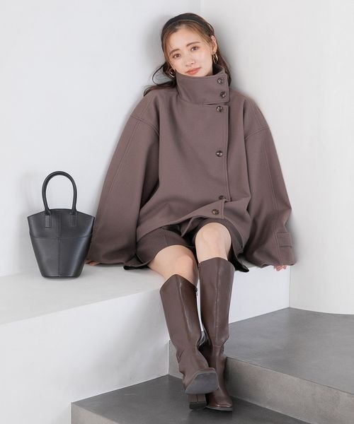 入荷nowオンラインストア woman mysty アウター 297043 スタンドネックショートコート ジャケット・アウター