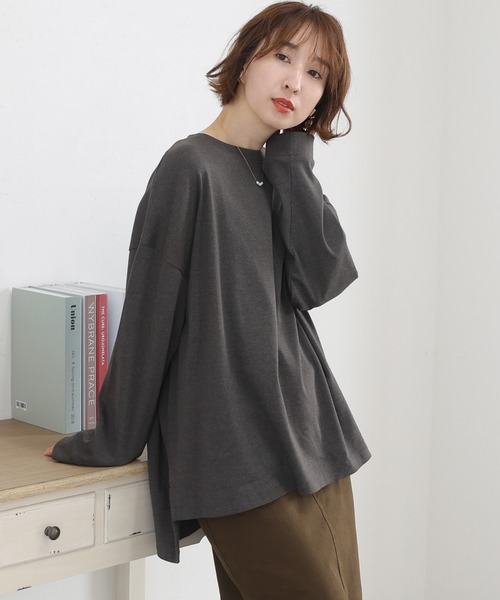 tシャツ やわらかヘビーコットンクルーネックロングTシャツ レディース