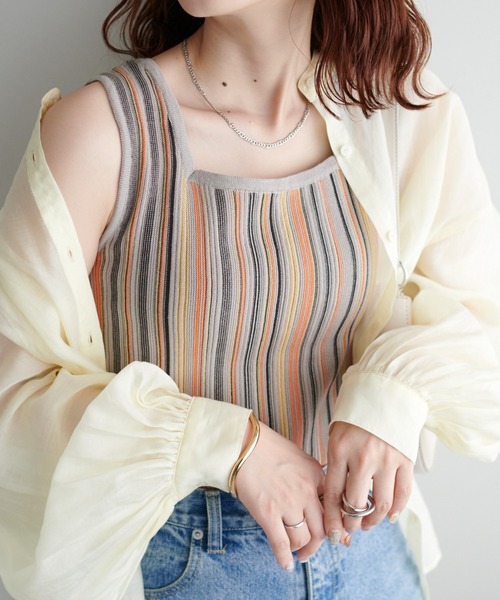 タンクトップ ノースリーブ マルチストライプ2wayタンクトップ レディース Discoat タンクトップ ノースリーブ 「WEB限定」「前後2WAY
