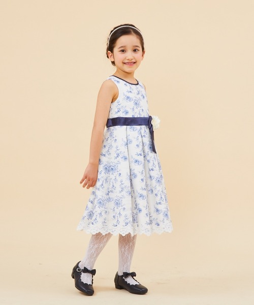ドレス 発表会 卒園式 入学式 「KIDS」花柄プリントドレス キッズ 子供服 女の子の画像