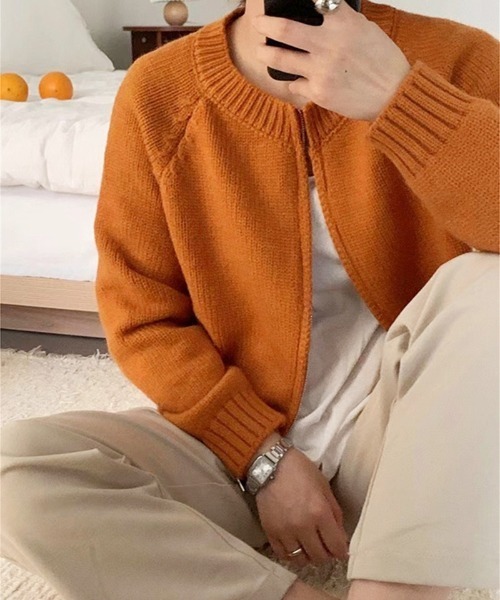 ニット セーター ラウンドカラー ジップアップニット レディース