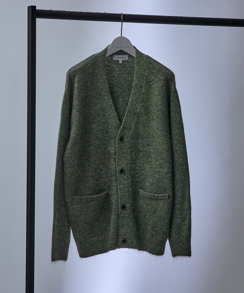 【グリーン】アルパカブレンド シャギーニット カーディガン ABAHOUSE（アバハウス） カーディガン アルパカブレンド シャギー