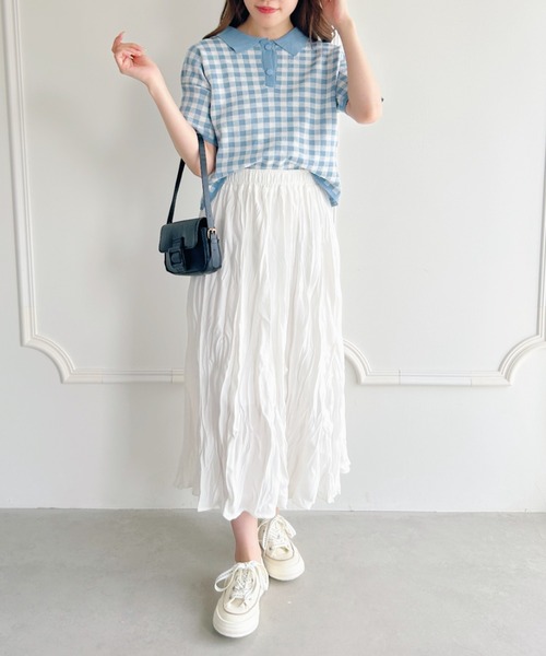 ★週末セール★Lサイズ/セットアップ/ギンガムチェックスカート＆ポロシャツ trim_fce_item681d7e6516a0b.jpg
