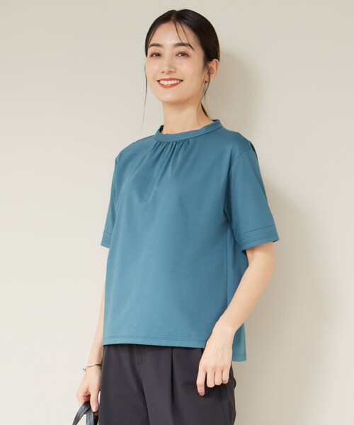 tシャツ 「接触冷感」プレーティングジャージー モックネック カットソー レディース tシャツ 「接触冷感」プレーティングジャージー モックネック