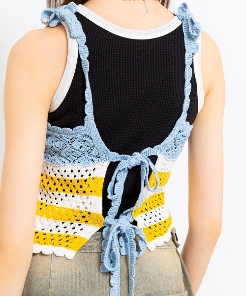 ベスト ジレ atmos pink Crochet Bustier / アトモス ピンク クロシェット ビスチェ レディース atmos girls ベスト ジレ pink Crochet Bustier / アトモス