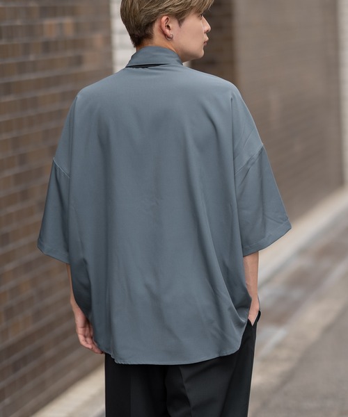 SIDEWAY STANCE シャツ ポリストレッチ ネクタイ付き 半袖シャツ