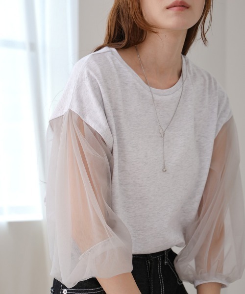 BAB tシャツ シアーボリュームスリーブトップス レディース
