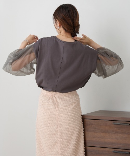 BAB tシャツ シアーボリュームスリーブトップス レディース