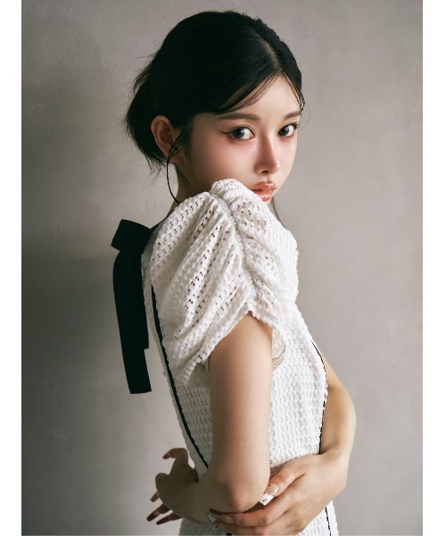 Darich ワンピース コットンレースバックリボンロングワンピース