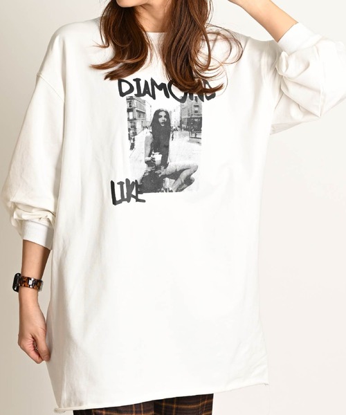 tシャツ フォトプリント長袖モノトーンTシャツ レディース メンズ