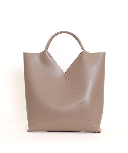 COOCO トートバッグ フェイクレザー斜め切替トートバッグ／A4