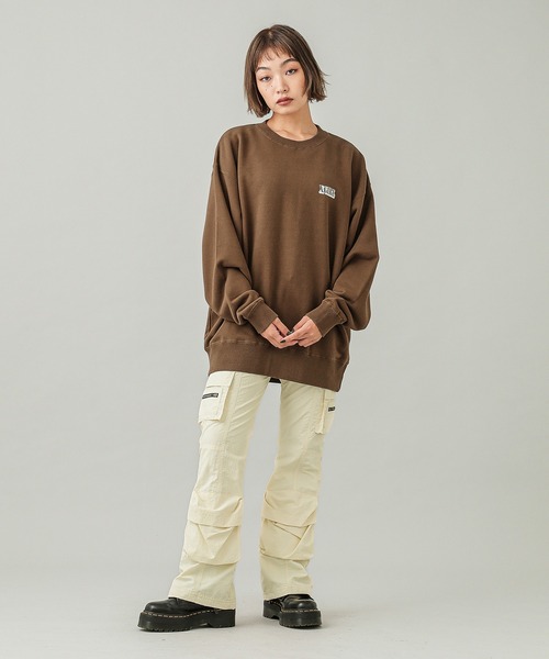 トレーナー スウェット CIRCLE BACKGROUND FACE LOGO BIG SWEAT TOP レディース メンズ X-girl エックスガール CIRCLE BACKGROUND FACE LOGO BIG SWEAT