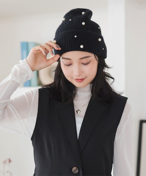 KOBE LETTUCE（神戸レタス） ニット帽 ニットキャップ パールビジュー