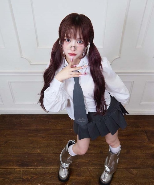 Fickle Bebe ブラウス シャツ デザインヘムクロップドシャツ